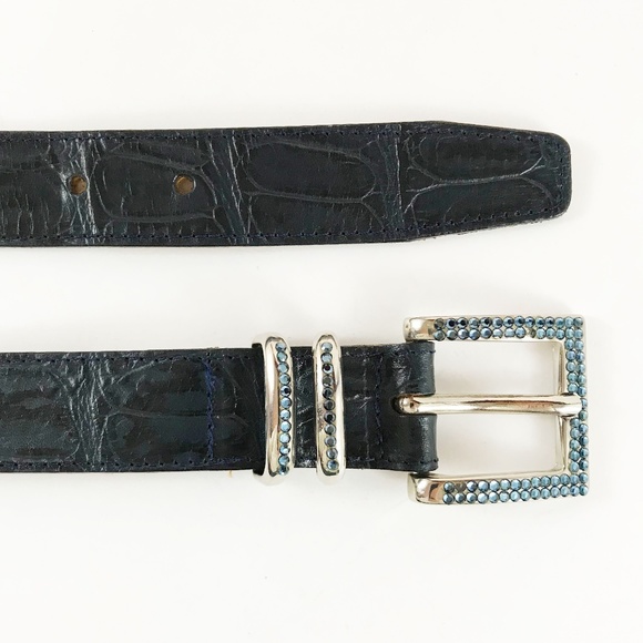 Dark Blue Crocodile Belt with Light Blue Stones - Picture 3 of 4